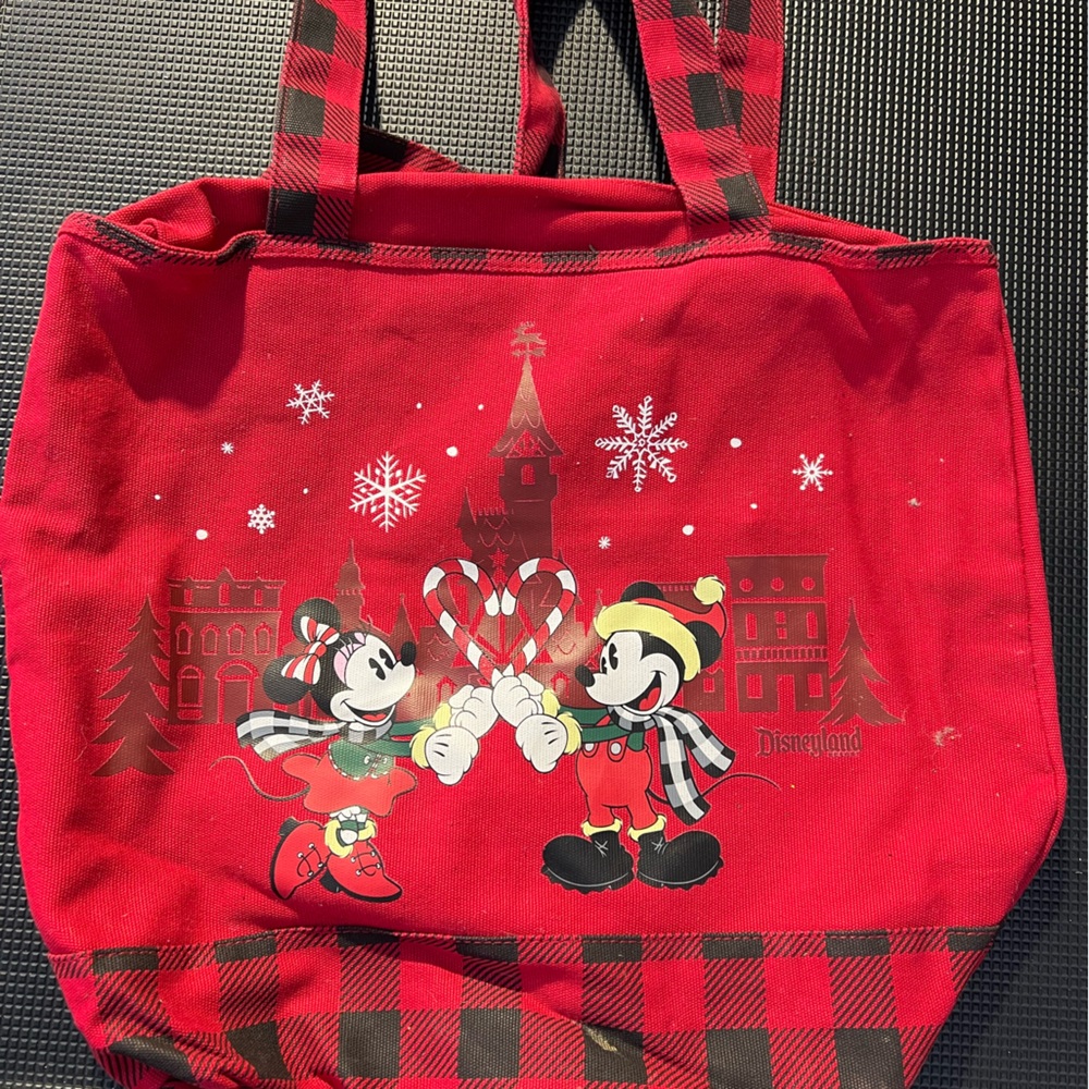 Disney Tote Bag Holiday Mickey Mouse and Minnie Candy Cane Heart Canvas